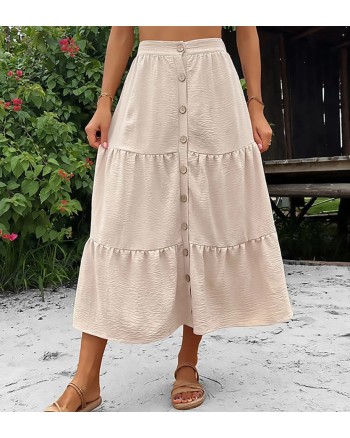 BUTTON PLEATED MIDI SKIRT
